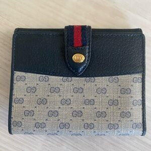 Gucci Navy, Red & Beige Canvas Leather Bifold Wallet